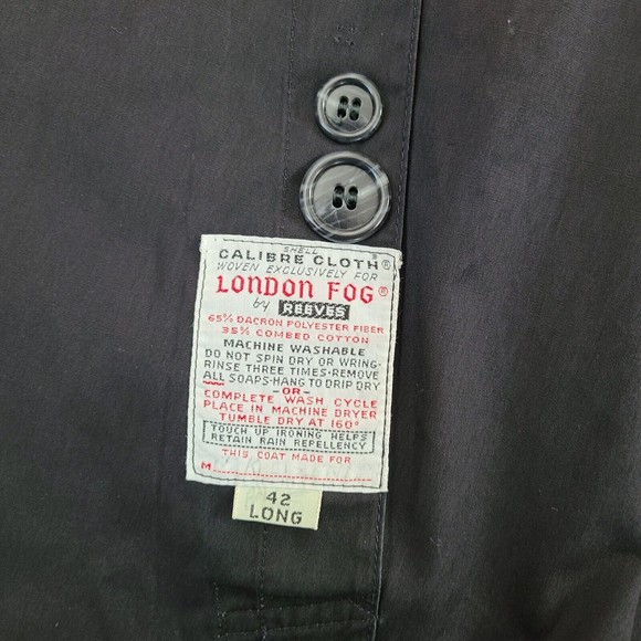 VTG London Fog Maincoats Black Trench Coat Calibere Cloth Reeves Men's 42 Long - Picture 4 of 10